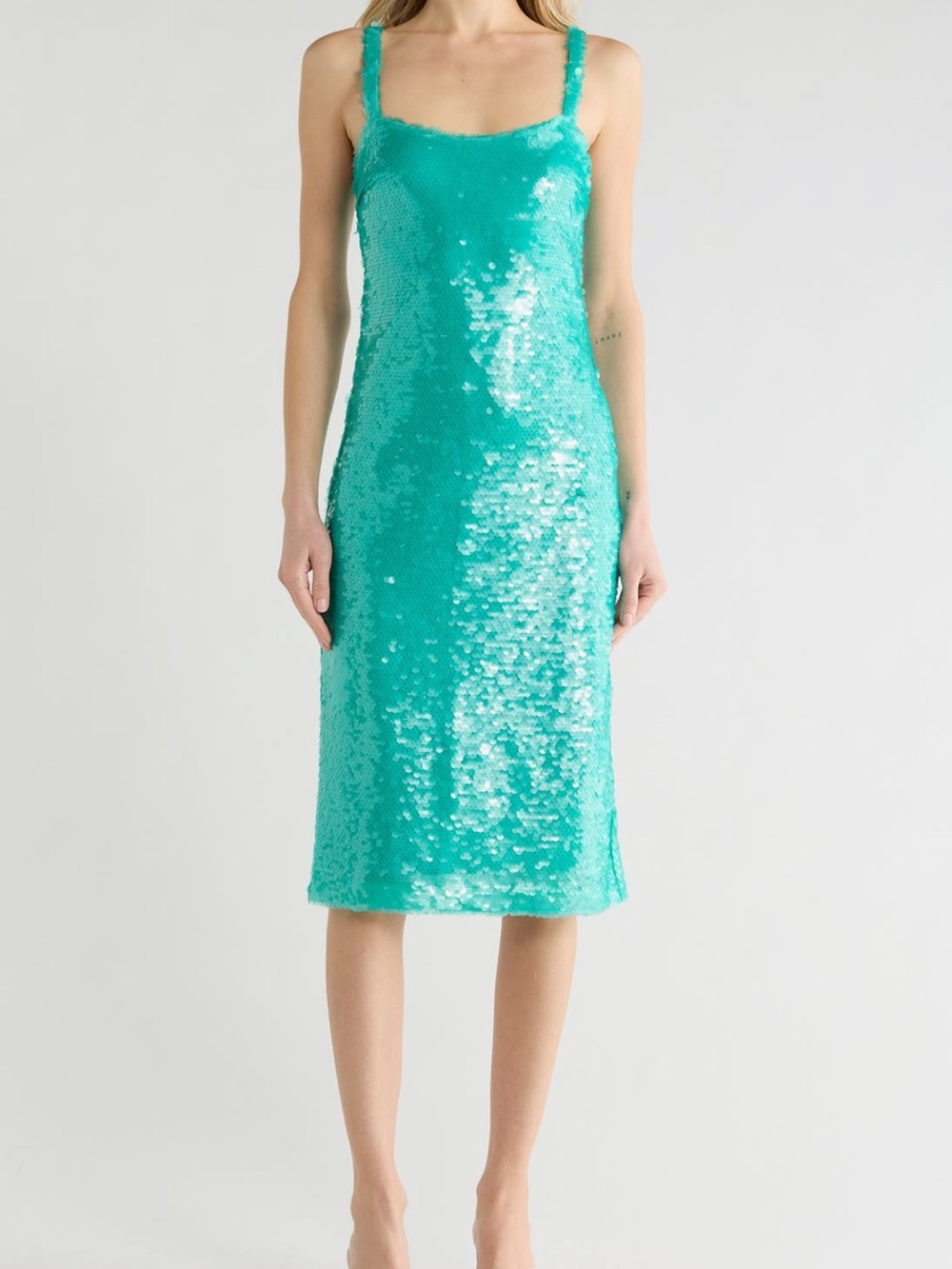L'AGENCE Turquoise Sequin Midi Slip Dress